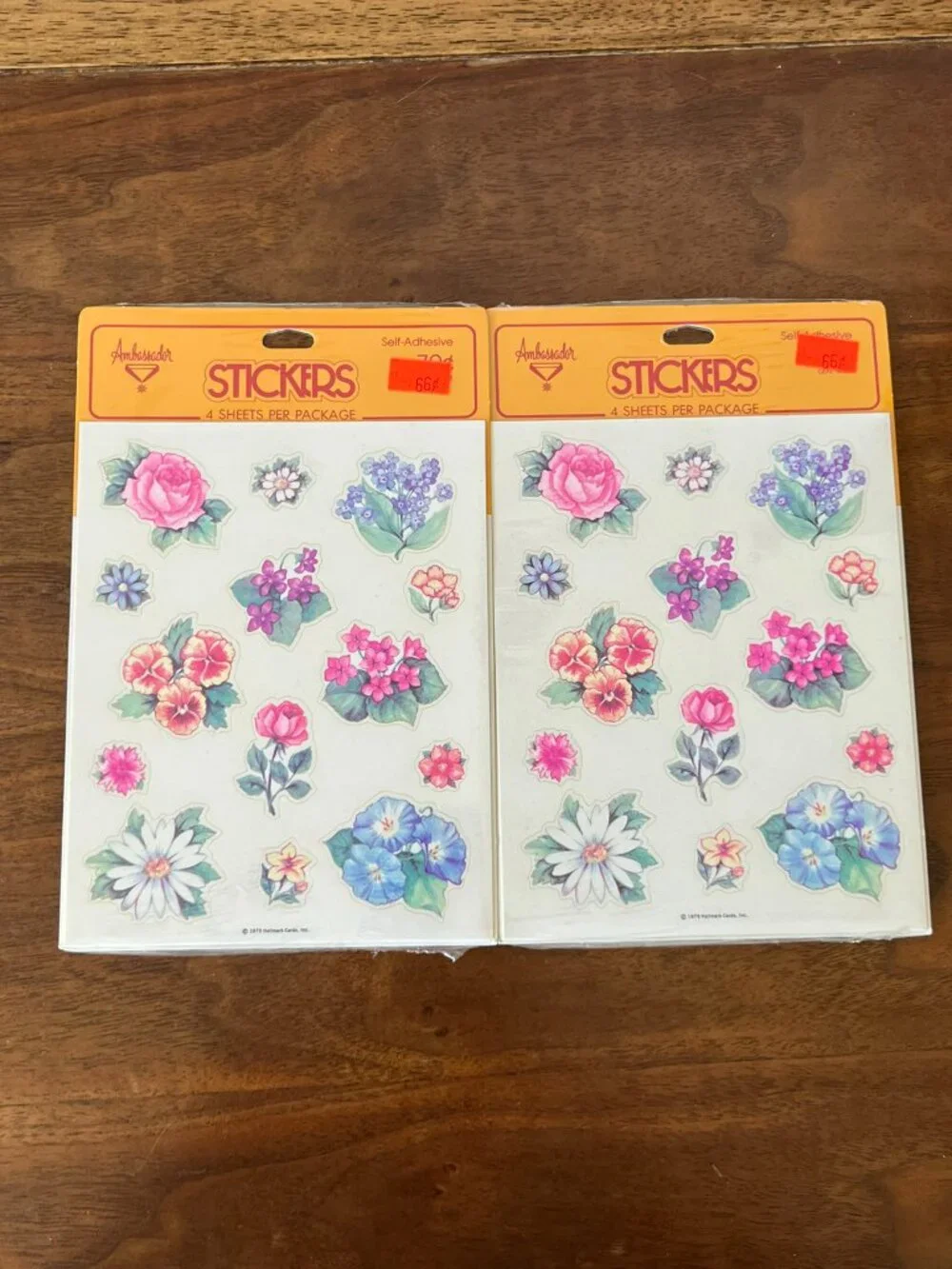 2 Sealed Vtg. 1979 Floral Ambassador Hallmark Sticker Packages Flower Stickers